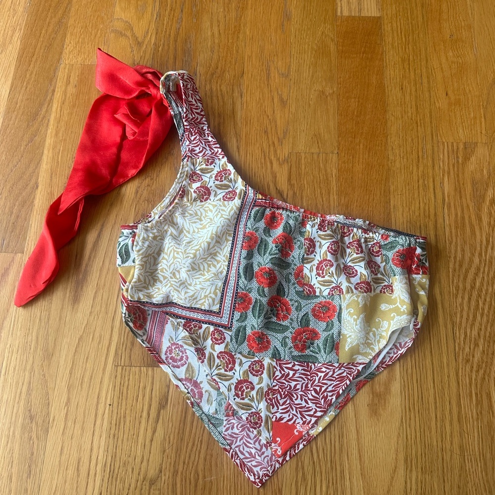SHEIN Red Floral Patchwork Tank Top